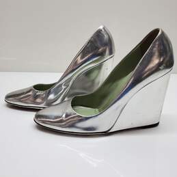 Womens' Prada Silver Leather Super Wedge Court Shoes Sz 39 AUTHENTICATED