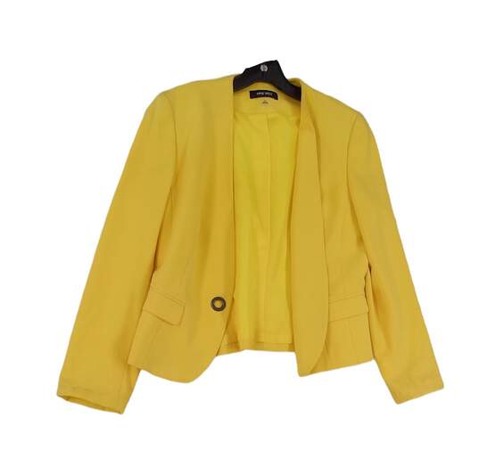 Womens Yellow Long Sleeve Open Front Cropped Blazer Jacket Size 8 image number 1