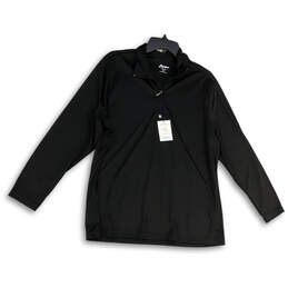 Mens Black 1/4 Zip Long Sleeve Mock Neck Activewear Pullover T-Shirt Sz 2XL