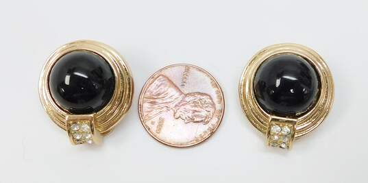 VTG Christian Dior Goldtone Faux Onyx Cabochon & Rhinestones Clip On Earrings image number 3