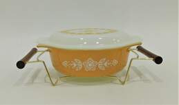 Vintage Pyrex Butterfly Gold 1.5 Qt. Casserole Dish & Pattern Lid w/ Cradle