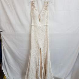 Mikaella ivory corded lace belted wedding dress 10