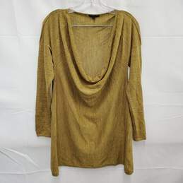 Eileen Fisher WM's Draped 100% Baby Alpaca Mustard Color Blouse Size PM