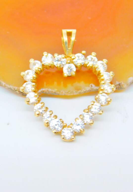 14K Yellow Gold Round CZ Open Heart Pendant 2.1g image number 1