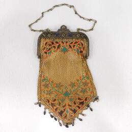 Antique Mandalian Mfg. Co. Art Deco Enameled Metal Mesh Flapper Handbag Purse