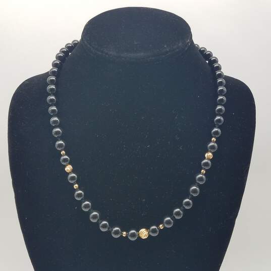 14k Gold Onyx Beaded Necklace 36.7g image number 1