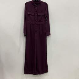 Banana Republic Womens Purple Long Sleeve Button Front One-Piece Jumpsuit Size 8
