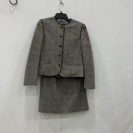 Womens Gray Plaid Button-Up Jacket And Skirt Two-Piece Suit Set Size 7/8