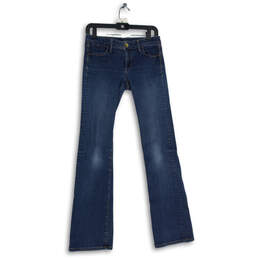Womens Blue Denim Medium Wash 5-Pocket Design Bootcut Jeans Size 26