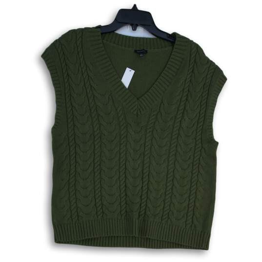 NWT Talbots Womens Green Knitted V-Neck Sleeveless Pullover Sweater Vest Size L image number 1