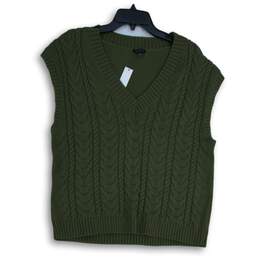 NWT Talbots Womens Green Knitted V-Neck Sleeveless Pullover Sweater Vest Size L