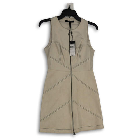 NWT Womens Beige Sleeveless Round Neck Front Zip A-Line Dress Size 0 image number 1