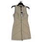 NWT Womens Beige Sleeveless Round Neck Front Zip A-Line Dress Size 0 image number 1