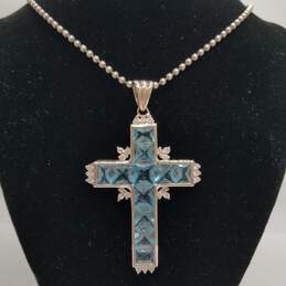Sterling Silver CZ Cross Pendant 30 inch Necklace 24.4g