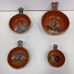 4pc. Set of Handmade Mexican Red Clay Terracotta Pottery Serving Bowls
