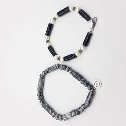 925 Silver Jasper, Onyx & Pearls Beaded Strand Bracelets