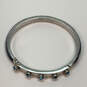 Designer Henri Bendel Silver-Tone Blue Rhinestone Hinged Bangle Bracelet image number 2