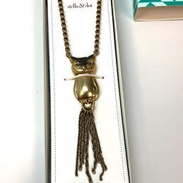 Designer Stella & Dot Gold-Tone Hematite Owl Tassel Pendant Necklace w/ Box