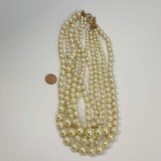 Designer J. Crew Gold-Tone Multi Strand White Pearl Toggle Beaded Necklace image number 2