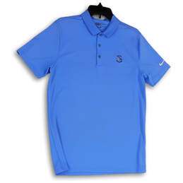 Mens Blue Short Sleeve Collared Stretch Pullover Polo Shirt Size Medium