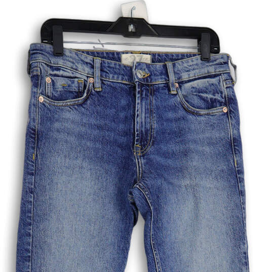 Women's Blue Denim Distressed 5-Pocket Design Straight Leg Jeans Size 27 image number 3