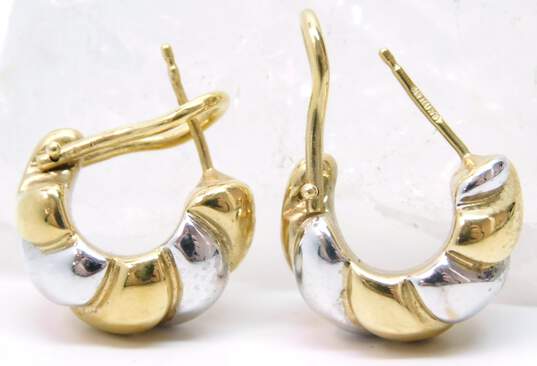 14K Yellow & White Gold Puffed Cable Curved Omega Clip Post Earrings 4.1g image number 4
