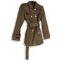 Womens Brown Long Sleeve Collared Belted Double Breasted Trench Coat Size S image number 1