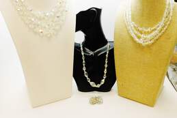 VTG Laguna Silvertone Aurora Borealis Crystals Bead Necklaces & Cluster Earrings