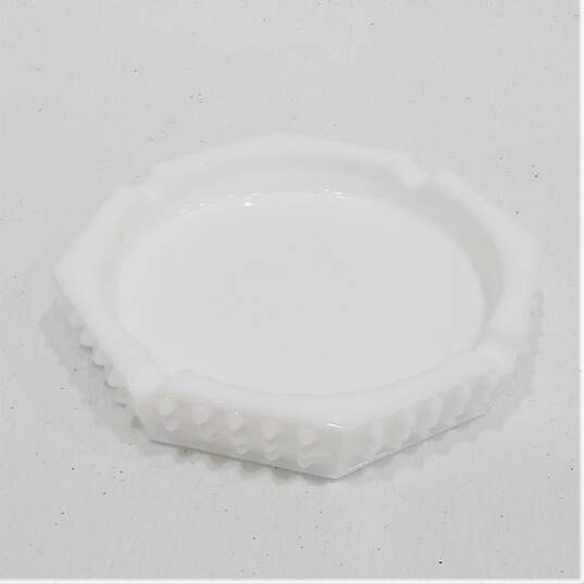 Vintage Fenton White Hobnail Milk Glass Set Of Nesting Ashtrays W/ Planter Vase image number 7