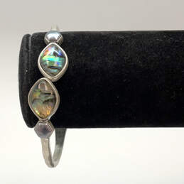 Designer Lucky Brand Silver-Tone Abalone Stone Hinged Cuff Bracelet