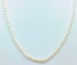14K Gold Clasp & Posts White Pearls Beaded Necklace & Pearl Post Earrings 14.1g alternative image