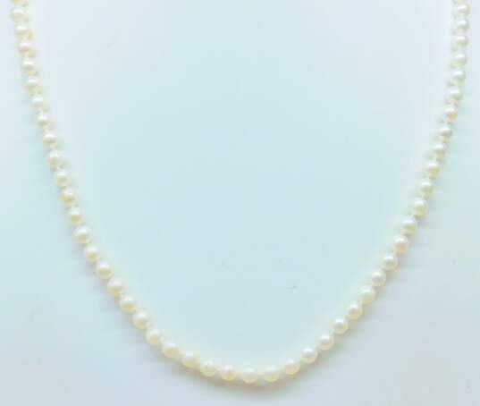 14K Gold Clasp & Posts White Pearls Beaded Necklace & Pearl Post Earrings 14.1g image number 2