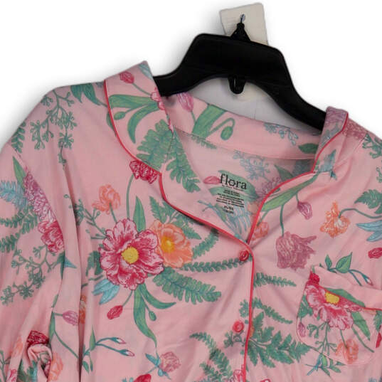 Womens Multicolor Floral Long Sleeve Collared Button Front Sleepshirt Sz XL image number 2