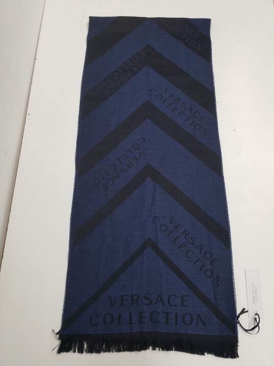 Authentic Versace Collection Blue Chevron Wool Scarf image number 2