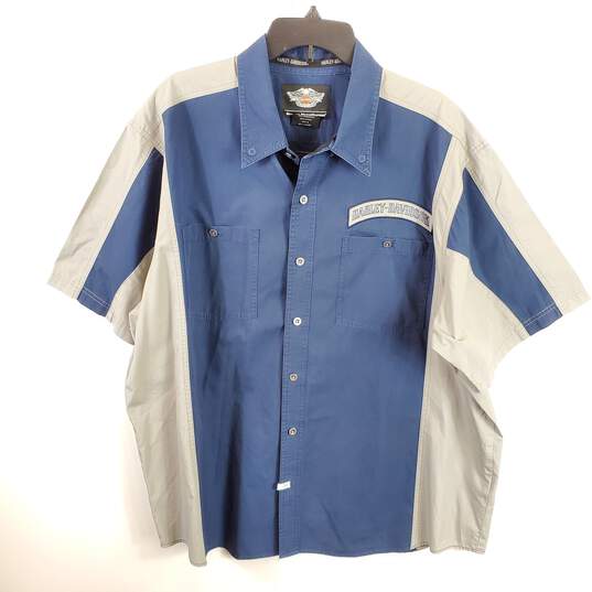 Harley Davidson Men Blue/Grey Button Up Shirt 2XL image number 1