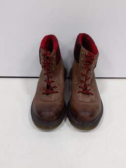 Dr. Martens Frieda Brown Leather w/ Red Plaid Heeled Boots Size 8