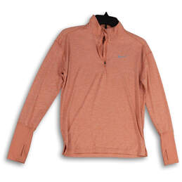 Womens Orange Mock Neck Quarter Zip Activewear Pullover T-Shirt Size XS