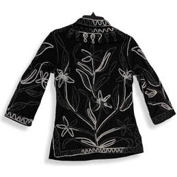 NWT Womens Black White Embroidered  Collared Long Sleeve Blouse Top Size S alternative image