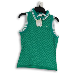 NWT Womens Green Jacquard Sleeveless Activewear Polo Tank Top Size M