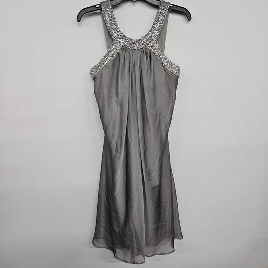 Gray Sheer Sleeveless Embellished Neckline Dress image number 1