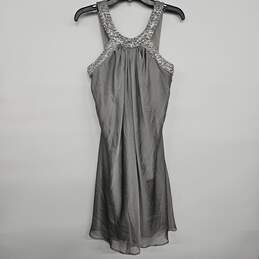 Gray Sheer Sleeveless Embellished Neckline Dress