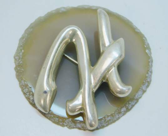 Vintage & Artisan 925 White Faux Pearls Abstract Swirl & Puffed H Initial Monogram Brooches Variety 13.5g image number 3