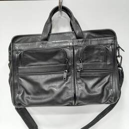 Tumi Black Leather Expandable Organizer Laptop Briefcase