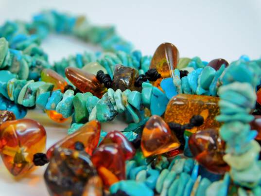 Artisan Amber & Faux Turquoise Necklaces 37.1g image number 2