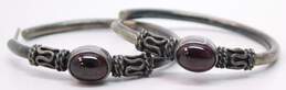 Artisan 925 Bronzeite Cabochon Oval Pendant Necklace & Garnet Bali Style Hoop Earrings 24.7g alternative image