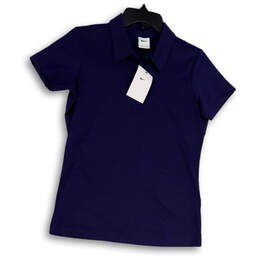 NWT Womens Blue Collared Short Sleeve Button Front Polo Shirt Size Small
