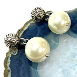 Designer Brighton Silver-Tone Engraved Fashionable Pearl Drop Earrings