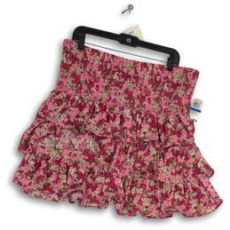 NWT Michael Kors Womens Pink Floral Georgette Tiered Ruffled Mini Skirt Size XL