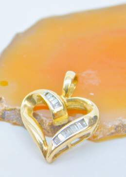 10K Yellow Gold 0.11 CTTW Baguette Diamond Heart Pendant 1.7g alternative image