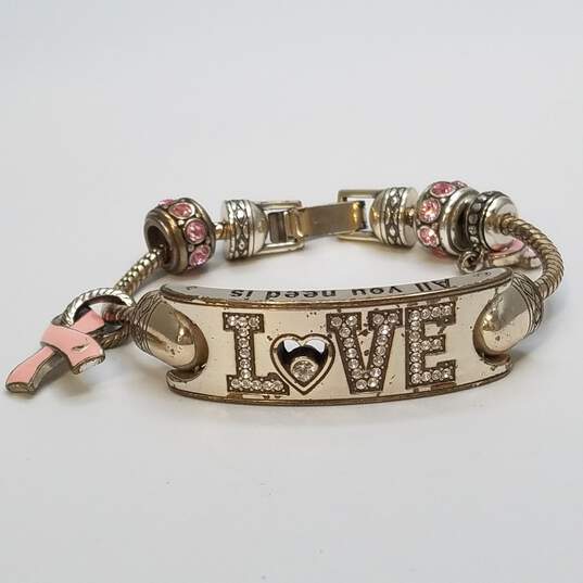 Brighton Silver Tone Crystal Enamel Power Of Pink Cancer Love Bracelet 42.4g image number 1